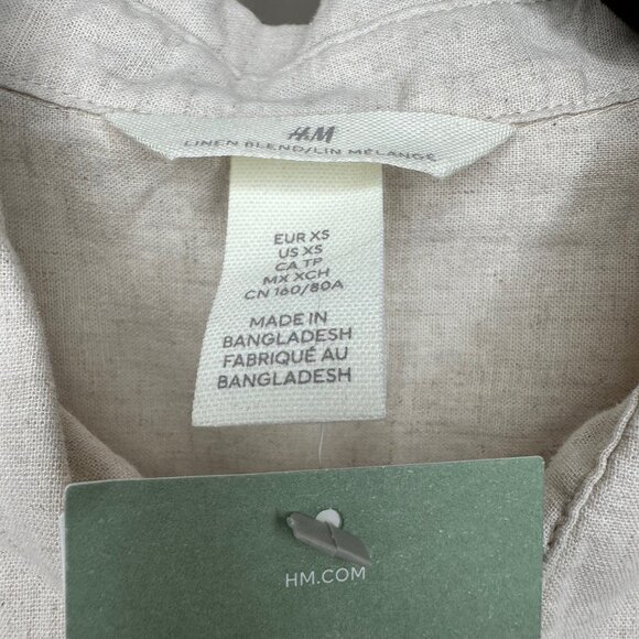 H&M Premium Linen & Cotton Blend Button Down Shirt XS - NEW - Picture 4 of 14